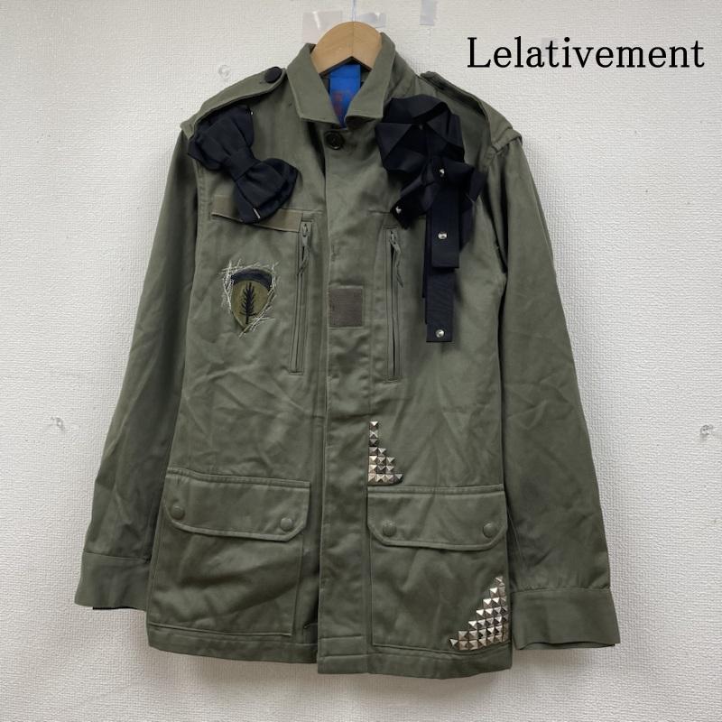 ルラティブマン Lelativement ジャケット、上着 ジャンパー、ブルゾン Lelativement+Sur スタッズ 装飾 ミリタリー ジャケット リボン付き ブルゾン 36  カーキ / カーキ / khaki レディース USED 古着 中古 50141671