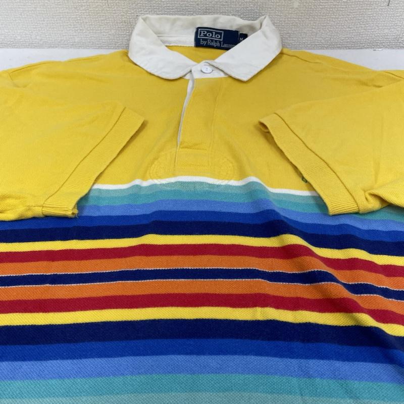 ポロバイラルフローレン Polo by RALPH LAUREN ポロシャツ 半袖 半袖 ポロシャツ ロゴ 刺繍 ワンポイント ボタン ショートスリーブ ボーダー柄 レインボー M ロゴ、文字 X 刺繍 X ボーダー柄 黄 / イエロー / yellow X マルチカラー / マルチカラー / multicolor メンズ USED 古着 中古 50141674