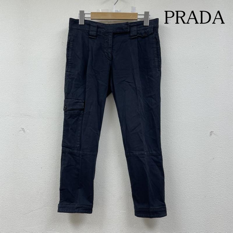 プラダ PRADA パンツ ワークパンツ、ペインターパンツ スラックス ジップフライ コットン 裾ボタン スリム スラックス パンツ S 無地 紺 / ネイビー / navy レディース USED 古着 中古 50141704