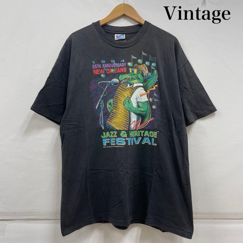 ヴィンテージ VINTAGE Tシャツ 半袖 Hanes BEEFY 90s 1994 USA製 JAZZ & HERITAGE FESTIVAL ジャズ シングルステッチ フェード XL ロゴ、文字 X プリント チャコールグレー / チャコールグレー / メンズ USED 古着 中古 50141743