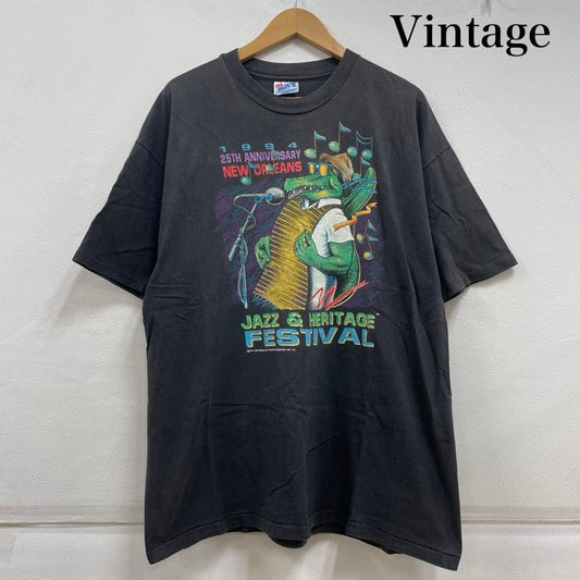 ヴィンテージ VINTAGE Tシャツ 半袖 Hanes BEEFY 90s 1994 USA製 JAZZ & HERITAGE FESTIVAL ジャズ シングルステッチ フェード XL ロゴ、文字 X プリント チャコールグレー / チャコールグレー / メンズ USED 古着 中古 50141743
