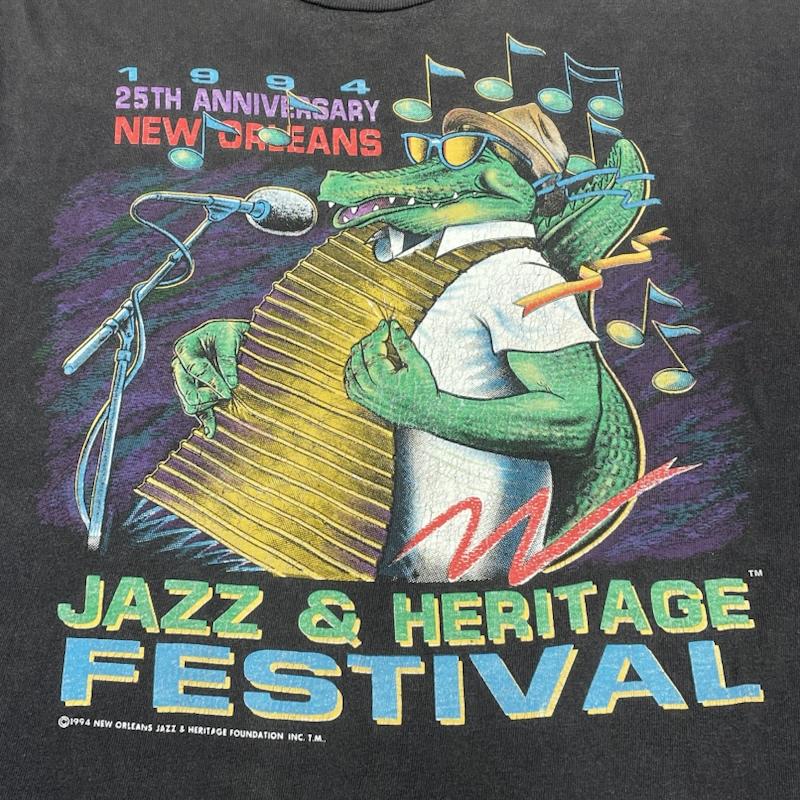 ヴィンテージ VINTAGE Tシャツ 半袖 Hanes BEEFY 90s 1994 USA製 JAZZ & HERITAGE FESTIVAL ジャズ シングルステッチ フェード XL ロゴ、文字 X プリント チャコールグレー / チャコールグレー / メンズ USED 古着 中古 50141743