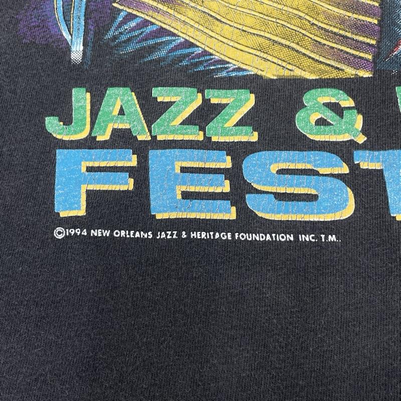 ヴィンテージ VINTAGE Tシャツ 半袖 Hanes BEEFY 90s 1994 USA製 JAZZ & HERITAGE FESTIVAL ジャズ シングルステッチ フェード XL ロゴ、文字 X プリント チャコールグレー / チャコールグレー / メンズ USED 古着 中古 50141743