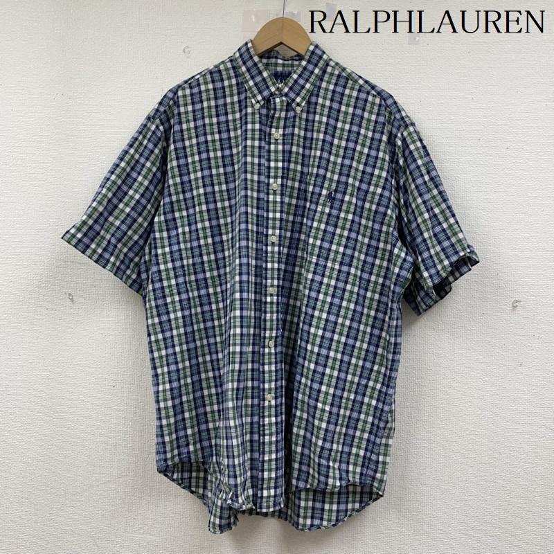 ラルフローレン RALPHLAUREN シャツ、ブラウス 半袖 90s BLAKE ボタンダウン チェック 半袖 シャツ ポニー 刺繡 M 白 / ホワイト / white X 紺 / ネイビー / navy X 緑 / グリーン / green メンズ USED 古着 中古 50141752