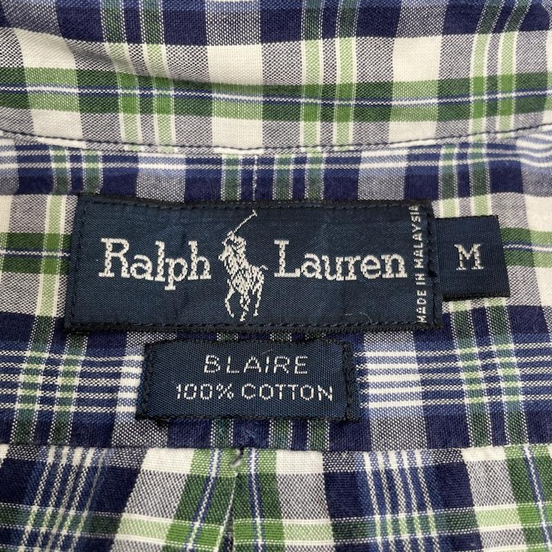 ラルフローレン RALPHLAUREN シャツ、ブラウス 半袖 90s BLAKE ボタンダウン チェック 半袖 シャツ ポニー 刺繡 M 白 / ホワイト / white X 紺 / ネイビー / navy X 緑 / グリーン / green メンズ USED 古着 中古 50141752