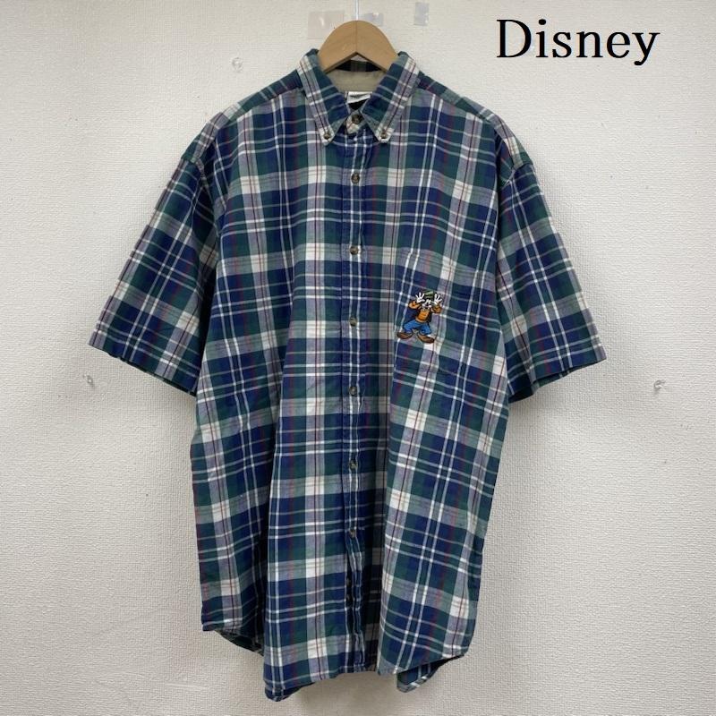 ディズニー Disney シャツ、ブラウス 半袖 90s グーフィー 半袖 ボタンダウン チェック シャツ LL 青 / ブルー / blue X 緑 / グリーン / green メンズ USED 古着 中古 50141821