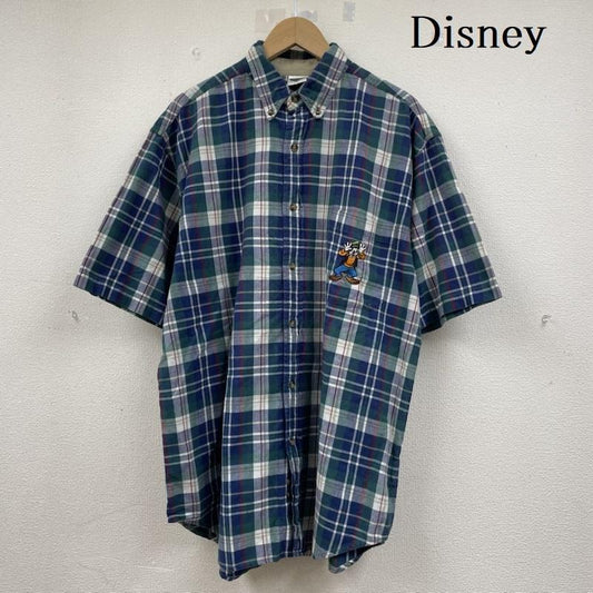 ディズニー Disney シャツ、ブラウス 半袖 90s グーフィー 半袖 ボタンダウン チェック シャツ LL 青 / ブルー / blue X 緑 / グリーン / green メンズ USED 古着 中古 50141821