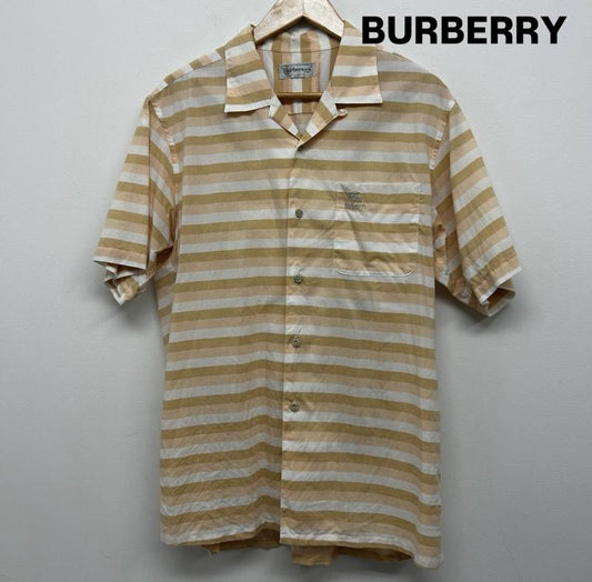 バーバリー BURBERRY シャツ、ブラウス 半袖 半袖シャツ オープンカラー ボーダー L ボーダー柄 橙 / オレンジ / orange X 白 / ホワイト / white メンズ USED 古着 中古 50141878