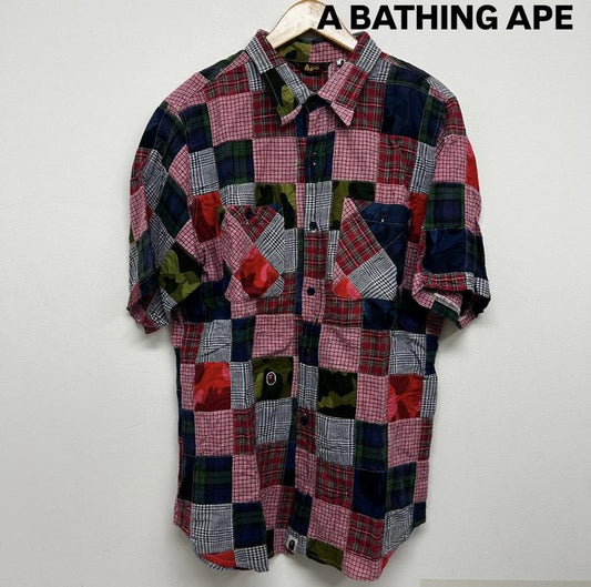 アベイシングエイプ A BATHING APE シャツ、ブラウス 半袖 半袖シャツ 異素材切替シャツ 総柄 XL 総柄 マルチカラー / マルチカラー / multicolor メンズ USED 古着 中古 50141885
