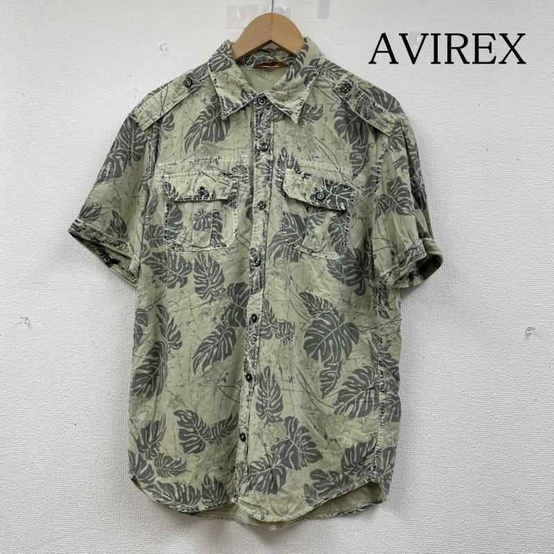 アヴィレックス AVIREX シャツ、ブラウス 半袖 カスタム アロハ ハワイアン 半袖 シャツ ボタニカル柄 総柄 リネン混 麻 M  X 総柄 薄緑 / ライトグリーン / メンズ USED 古着 中古 50141915
