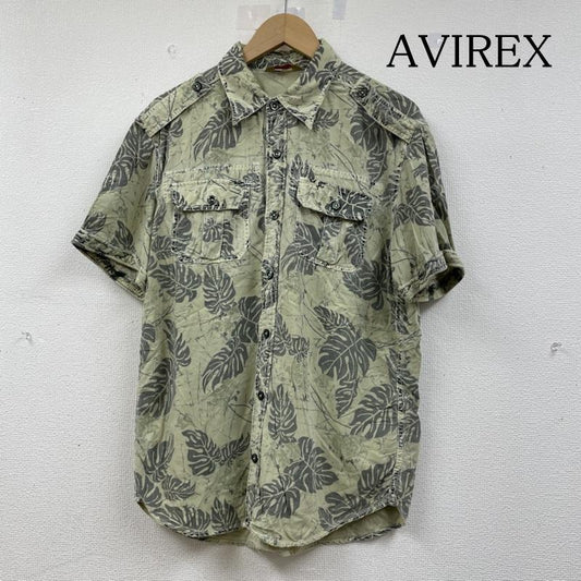 アヴィレックス AVIREX シャツ、ブラウス 半袖 カスタム アロハ ハワイアン 半袖 シャツ ボタニカル柄 総柄 リネン混 麻 M  X 総柄 薄緑 / ライトグリーン / メンズ USED 古着 中古 50141915