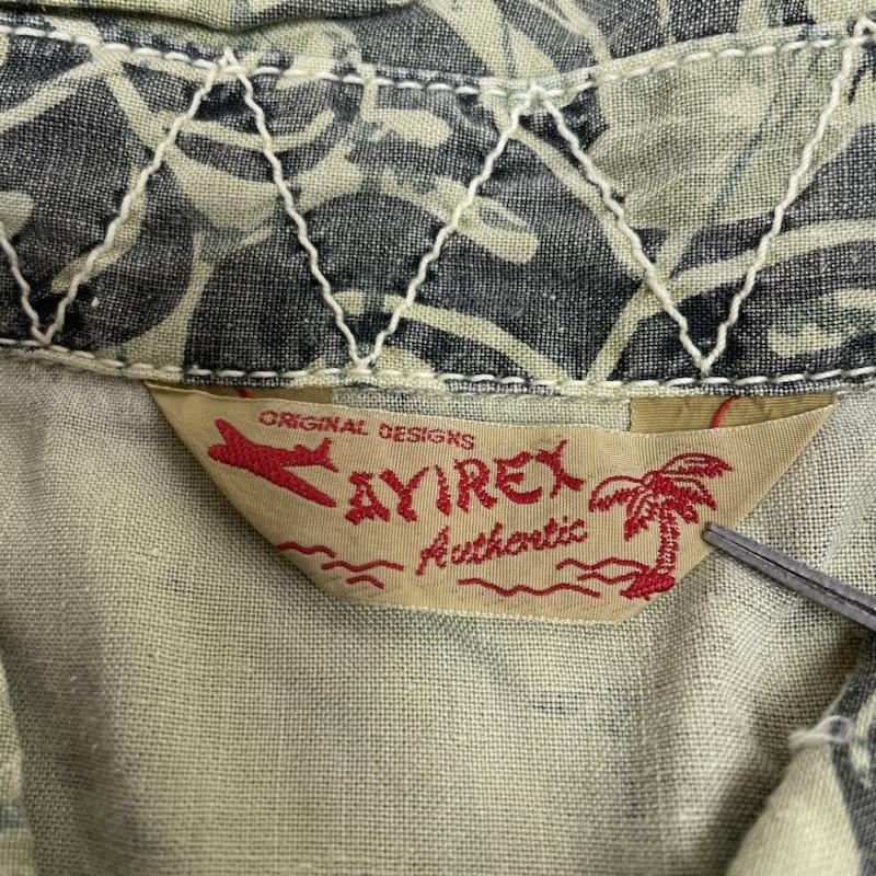 アヴィレックス AVIREX シャツ、ブラウス 半袖 カスタム アロハ ハワイアン 半袖 シャツ ボタニカル柄 総柄 リネン混 麻 M  X 総柄 薄緑 / ライトグリーン / メンズ USED 古着 中古 50141915