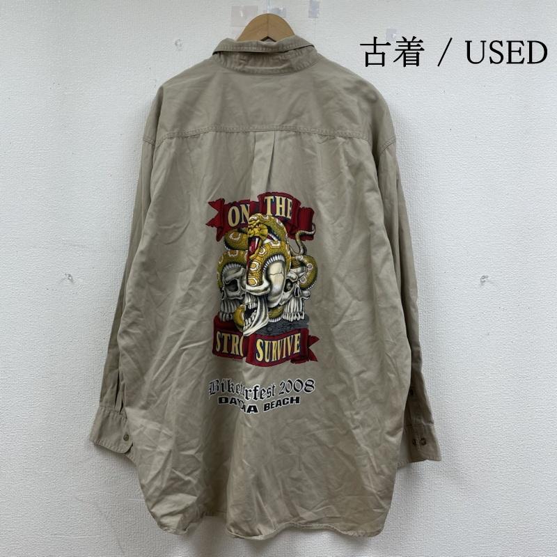 古着 USED シャツ、ブラウス 長袖 長袖 シャツ ブラウス ボタン ロゴ スカル ヘビ スネーク プリント 大きめ ビッグサイズ XXL ロゴ、文字 X スカル X  X プリント ベージュ / ベージュ / beige メンズ USED 古着 中古 50141940