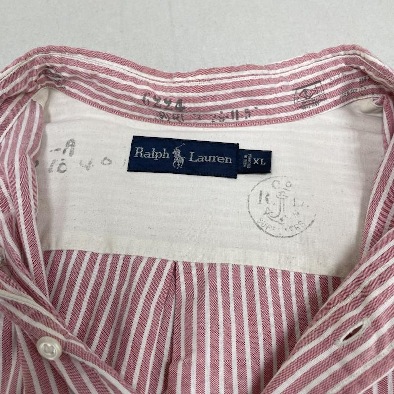 ラルフローレン RALPHLAUREN シャツ、ブラウス 長袖 長袖 ボタンダウン シャツ ボタン ストライプ XL ストライプ 白 / ホワイト / white X 赤 / レッド / red メンズ USED 古着 中古 50141959