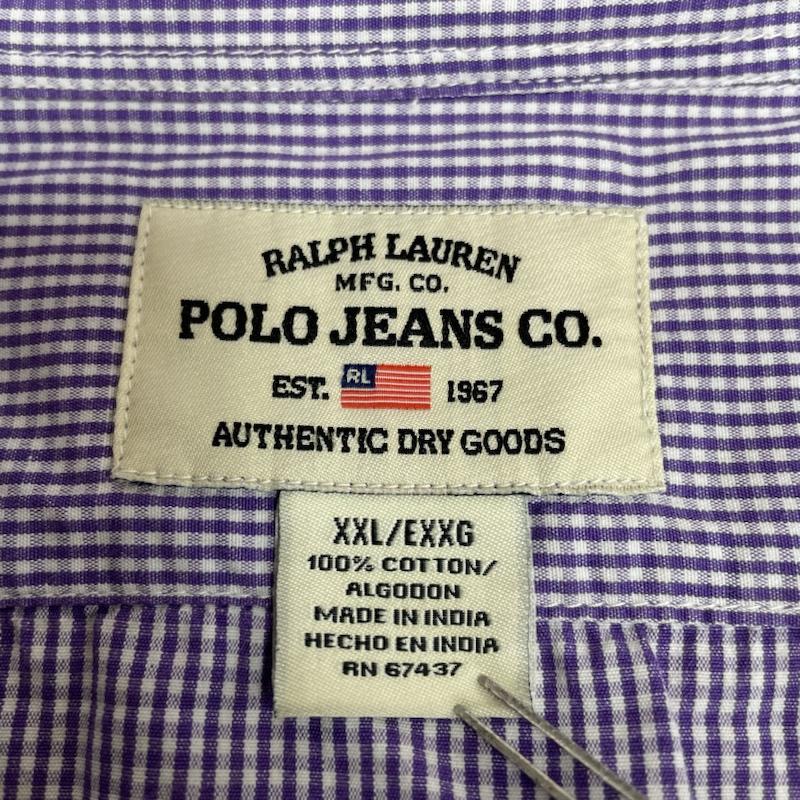 ポロ ジーンズ Polo Jeans Co. シャツ、ブラウス 長袖 90s 長袖 シャツ ブラウス Shirt ロングスリーブ ギンガムチェック 大きめ ビッグシルエット オーバーサイズ XXL チェック 白 / ホワイト / white X 紫 / パープル / purple メンズ USED 古着 中古 50141966