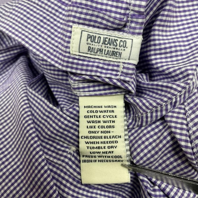 ポロ ジーンズ Polo Jeans Co. シャツ、ブラウス 長袖 90s 長袖 シャツ ブラウス Shirt ロングスリーブ ギンガムチェック 大きめ ビッグシルエット オーバーサイズ XXL チェック 白 / ホワイト / white X 紫 / パープル / purple メンズ USED 古着 中古 50141966