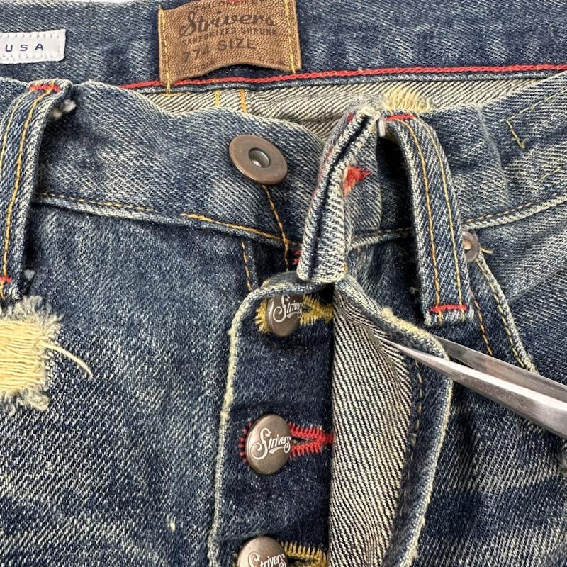古着 USED パンツ デニム、ジーンズ USA製 STRIVERS ROW ボタンフライ ダメージ デニム パンツ 32インチ インディゴ / インディゴ / Indigo メンズ USED 古着 中古 50142022