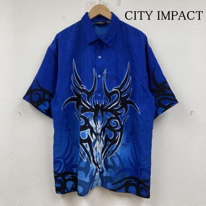 古着 USED シャツ、ブラウス 半袖 90s CITY IMPACT トライバル柄 ファイヤー フレイムス プリント 半袖 シャツ ブラウス Shirt L  X プリント 青 / ブルー / blue メンズ USED 古着 中古 50142113