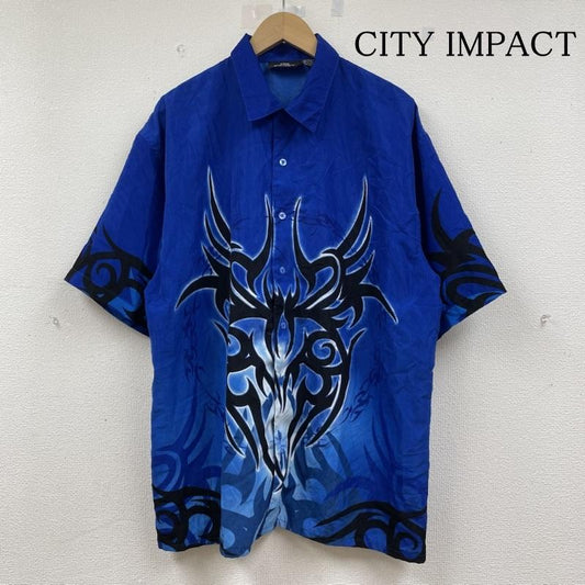 古着 USED シャツ、ブラウス 半袖 90s CITY IMPACT トライバル柄 ファイヤー フレイムス プリント 半袖 シャツ ブラウス Shirt L  X プリント 青 / ブルー / blue メンズ USED 古着 中古 50142113
