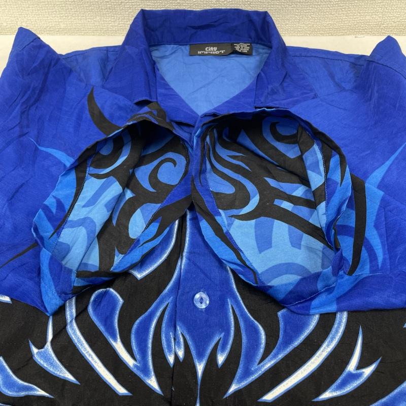 古着 USED シャツ、ブラウス 半袖 90s CITY IMPACT トライバル柄 ファイヤー フレイムス プリント 半袖 シャツ ブラウス Shirt L  X プリント 青 / ブルー / blue メンズ USED 古着 中古 50142113