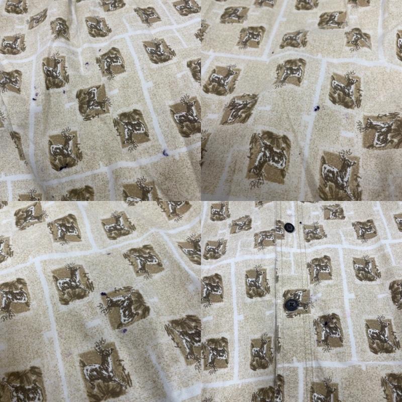 ウールリッチ WOOLRICH シャツ、ブラウス 半袖 90s 鹿柄 総柄 プリント 半袖 ボタンダウン シャツ ボタンロゴ刻印 L 総柄 X アニマル柄 ベージュ / ベージュ / beige メンズ USED 古着 中古 50142114
