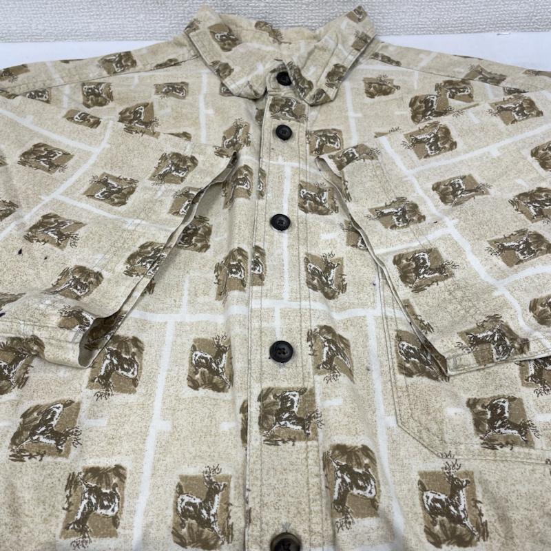 ウールリッチ WOOLRICH シャツ、ブラウス 半袖 90s 鹿柄 総柄 プリント 半袖 ボタンダウン シャツ ボタンロゴ刻印 L 総柄 X アニマル柄 ベージュ / ベージュ / beige メンズ USED 古着 中古 50142114