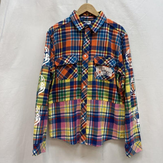 ビリオネア・ボーイズ・クラブ BILLIONAIRE BOYS CLUB シャツ、ブラウス 長袖 ロゴプリント クレイジーチェック ネルシャツ M メンズ USED 古着 中古 50142155