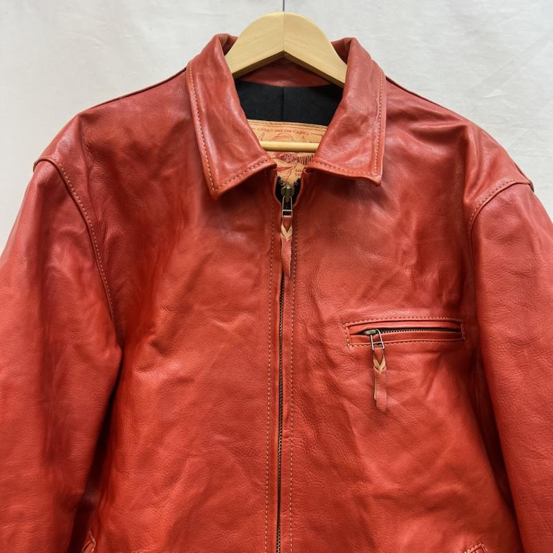 古着 USED ジャケット、上着 ライダース 天神ワークス SINGLE COLLAR JACKET JS01 レザー シングル 希少サイズ 48 赤 / レッド / red メンズ USED 古着 中古 50142247