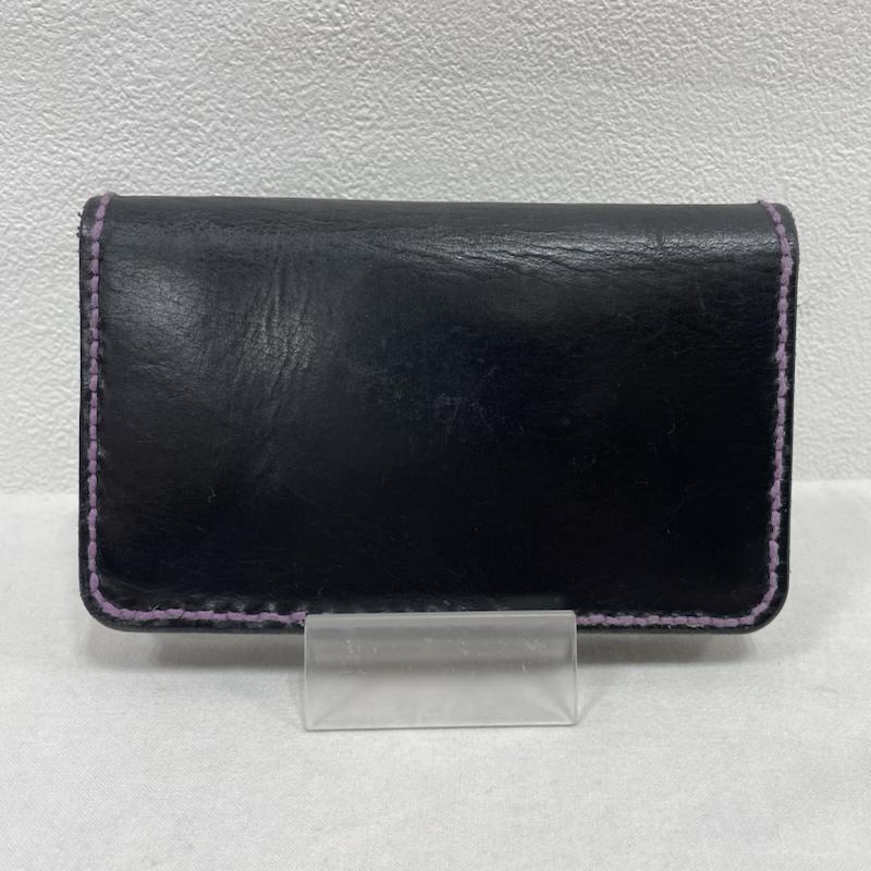 レザー レザー 財布 二つ折り レザー 財布 コンパクト ウォレット - 無地 黒 / ブラック / black X 紫 / パープル / purple X 銀 / シルバー / silver color メンズ USED 古着 中古 50142256
