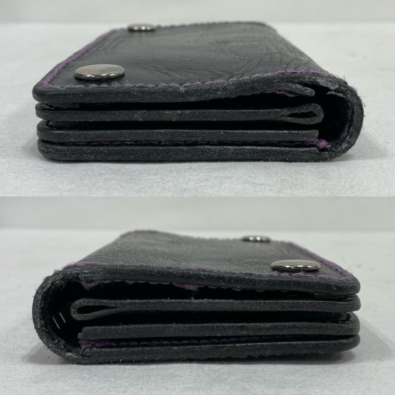 レザー レザー 財布 二つ折り レザー 財布 コンパクト ウォレット - 無地 黒 / ブラック / black X 紫 / パープル / purple X 銀 / シルバー / silver color メンズ USED 古着 中古 50142256