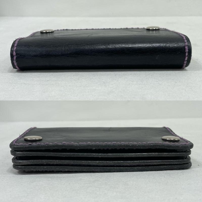 レザー レザー 財布 二つ折り レザー 財布 コンパクト ウォレット - 無地 黒 / ブラック / black X 紫 / パープル / purple X 銀 / シルバー / silver color メンズ USED 古着 中古 50142256