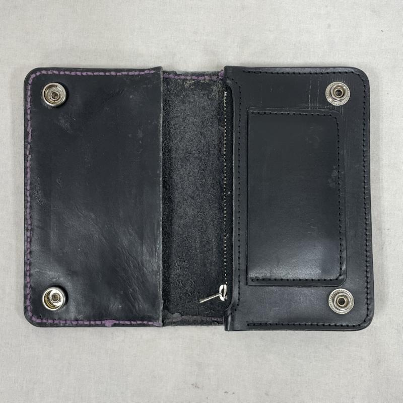 レザー レザー 財布 二つ折り レザー 財布 コンパクト ウォレット - 無地 黒 / ブラック / black X 紫 / パープル / purple X 銀 / シルバー / silver color メンズ USED 古着 中古 50142256
