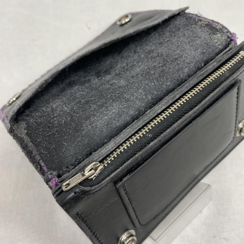 レザー レザー 財布 二つ折り レザー 財布 コンパクト ウォレット - 無地 黒 / ブラック / black X 紫 / パープル / purple X 銀 / シルバー / silver color メンズ USED 古着 中古 50142256