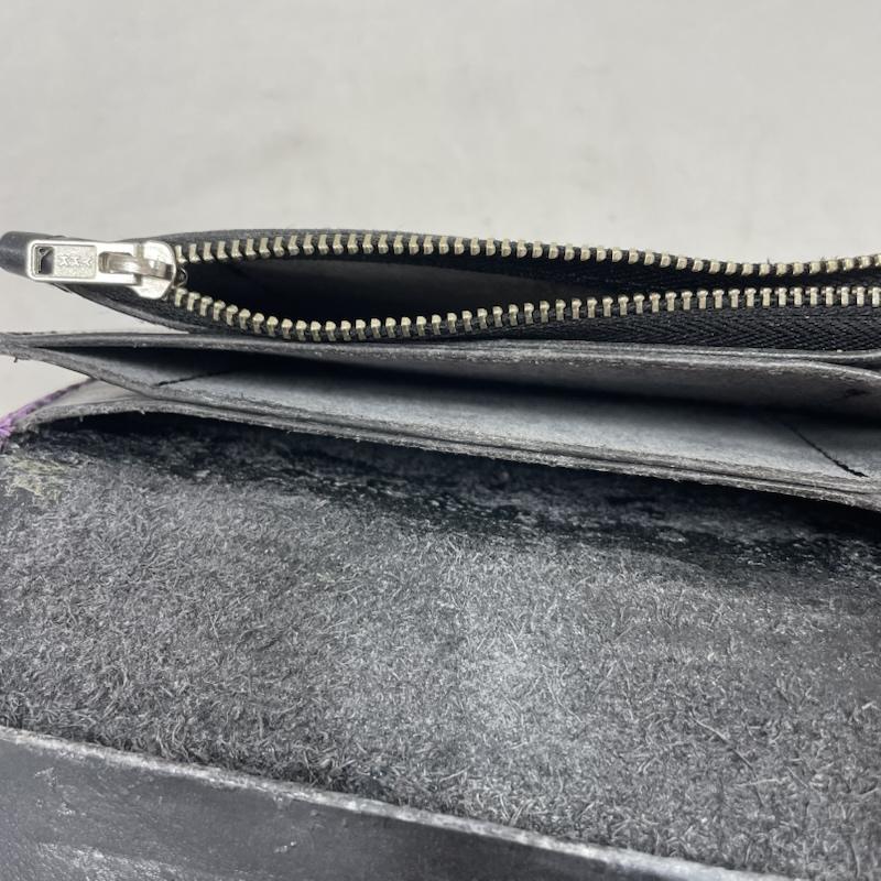 レザー レザー 財布 二つ折り レザー 財布 コンパクト ウォレット - 無地 黒 / ブラック / black X 紫 / パープル / purple X 銀 / シルバー / silver color メンズ USED 古着 中古 50142256