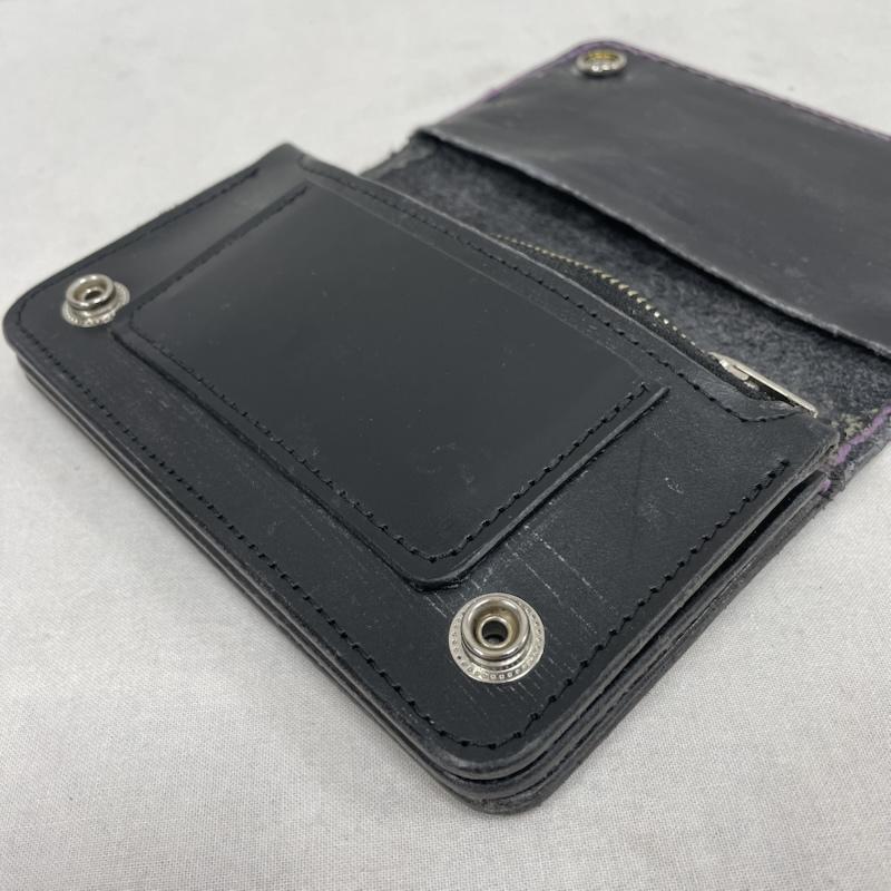 レザー レザー 財布 二つ折り レザー 財布 コンパクト ウォレット - 無地 黒 / ブラック / black X 紫 / パープル / purple X 銀 / シルバー / silver color メンズ USED 古着 中古 50142256