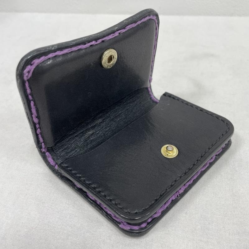 レザー レザー 財布 コンパクト財布 レザー 財布 コンパクト ウォレット 小銭入れ コインケース - 無地 黒 / ブラック / black X 紫 / パープル / purple X 金 / ゴールド / gold color メンズ USED 古着 中古 50142257