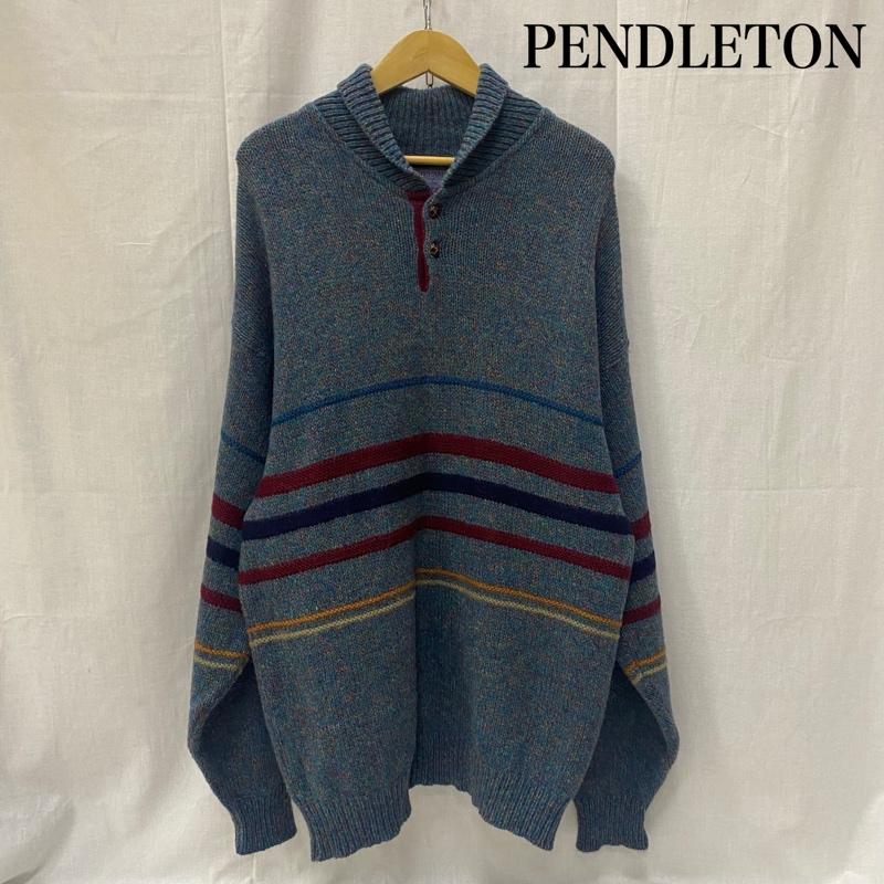 ペンドルトン PENDLETON ニット、セーター 長袖 50s Vintage マルチボーダーニット ミックスカラー ブルー系 グリーン系 L L ボーダー柄 青 / ブルー / blue X 緑 / グリーン / green メンズ USED 古着 中古 50142336