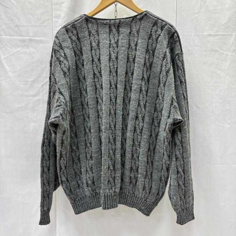 シアーズ SEARS カーディガン 長袖 ケーブル編みカーディガン レザー切り替え 異素材 ミックスグレー 44/LG L 灰 / グレー / gray メンズ USED 古着 中古 50142357