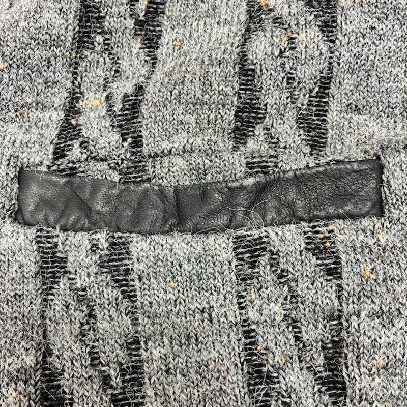 シアーズ SEARS カーディガン 長袖 ケーブル編みカーディガン レザー切り替え 異素材 ミックスグレー 44/LG L 灰 / グレー / gray メンズ USED 古着 中古 50142357