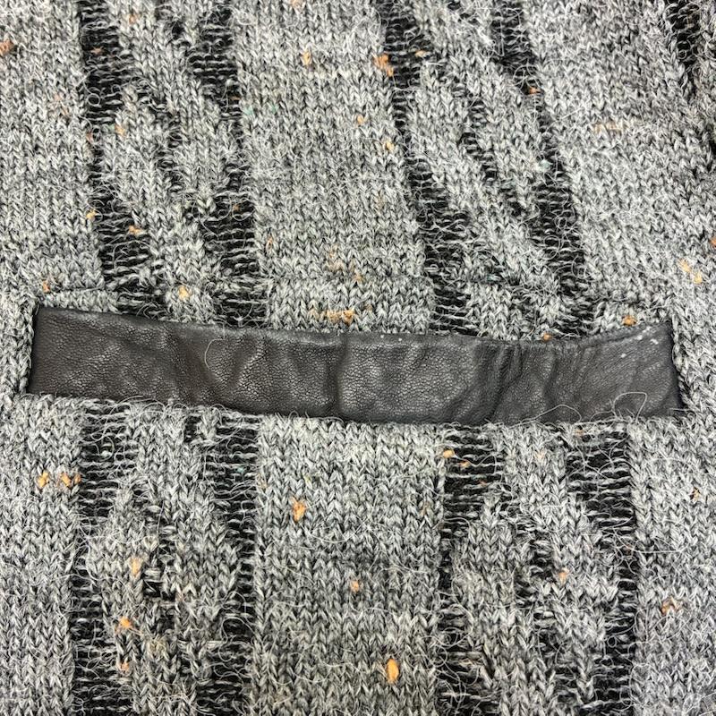 シアーズ SEARS カーディガン 長袖 ケーブル編みカーディガン レザー切り替え 異素材 ミックスグレー 44/LG L 灰 / グレー / gray メンズ USED 古着 中古 50142357