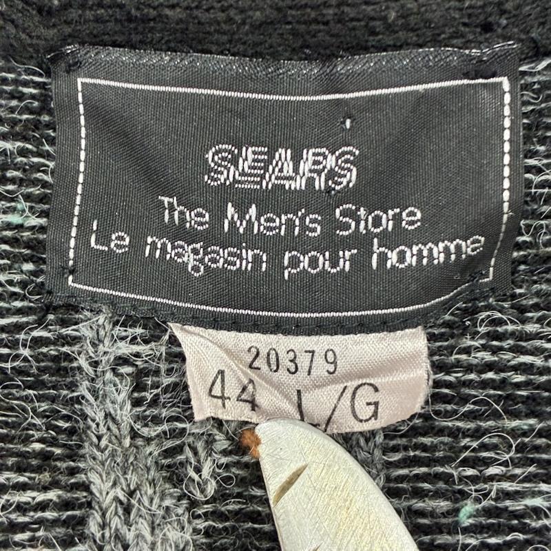 シアーズ SEARS カーディガン 長袖 ケーブル編みカーディガン レザー切り替え 異素材 ミックスグレー 44/LG L 灰 / グレー / gray メンズ USED 古着 中古 50142357