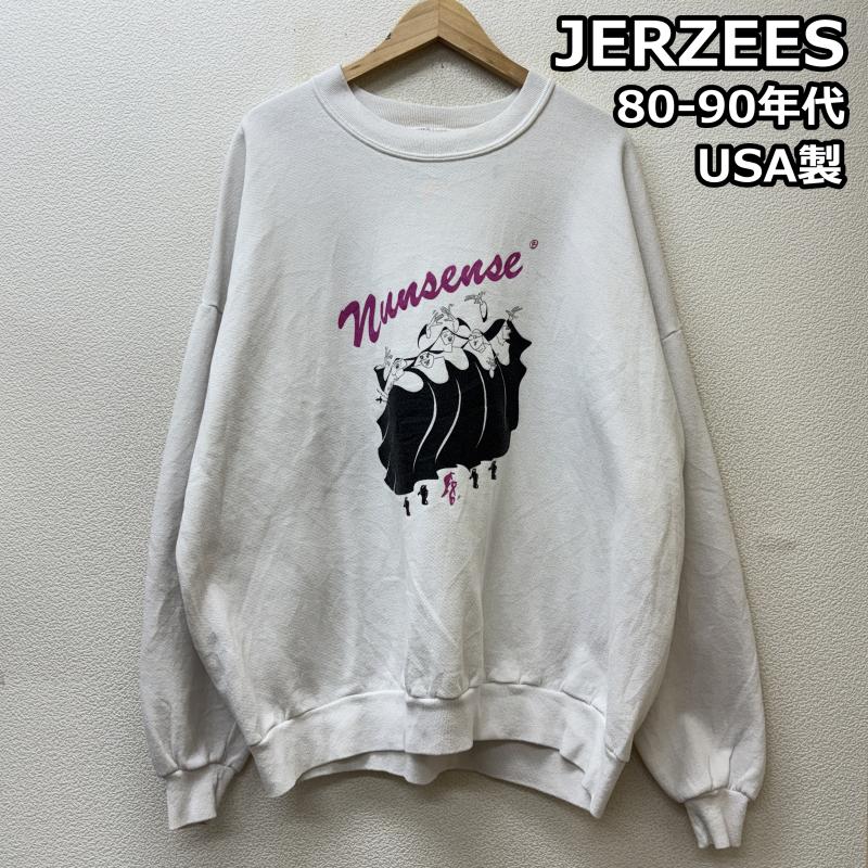 ジャージーズ JERZEES トレーナー 長袖 80-90年代 ビンテージ USA製 ラッセル Nunsense ナンセンス ビッグサイズ クルーネック スウェット トレーナー 白 ホワイト - 白 / ホワイト / white メンズ USED 古着 中古 50142363