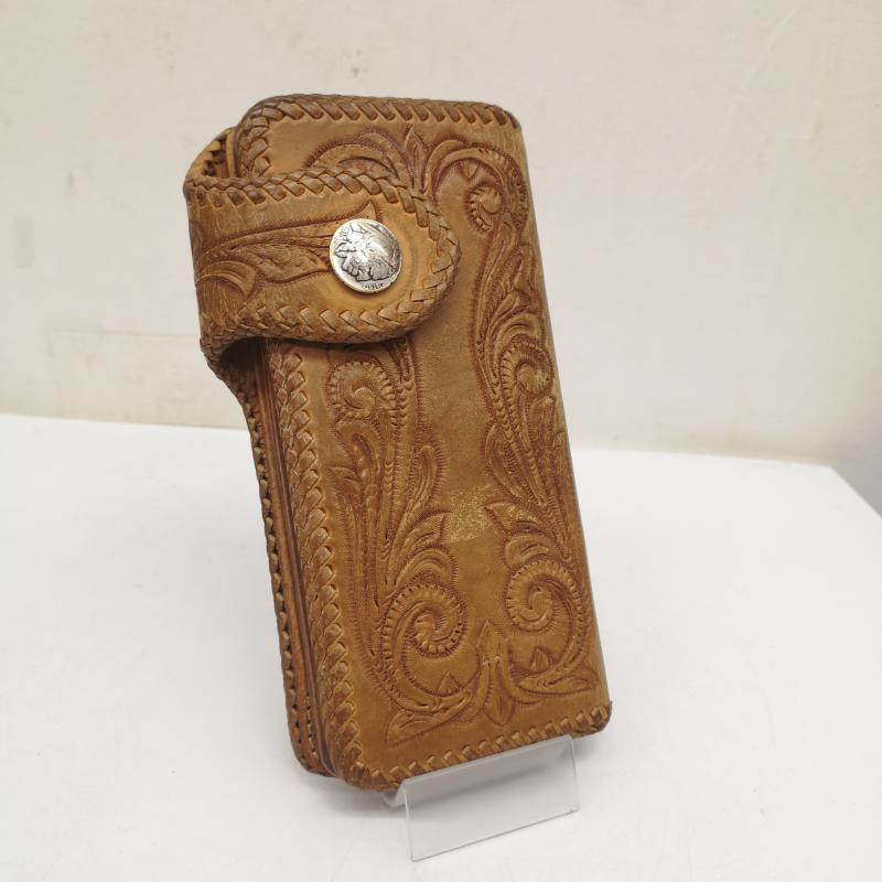 古着 USED 財布 長財布 カービング ライダース バイカーズ レザー ウォレット 長財布 コンチョ - 茶 / ブラウン / brown メンズ USED 古着 中古 50142403