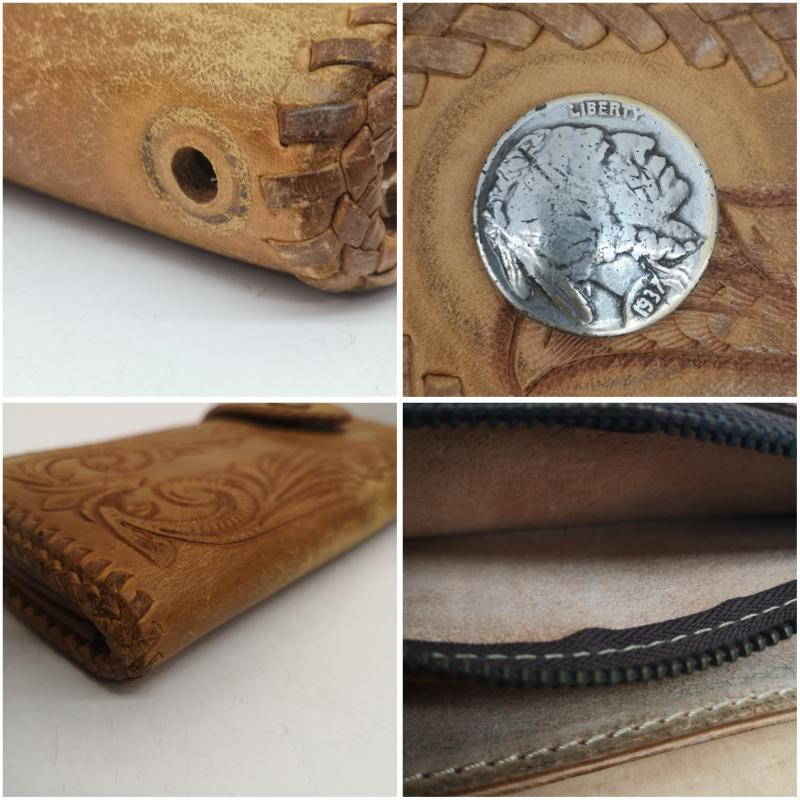 古着 USED 財布 長財布 カービング ライダース バイカーズ レザー ウォレット 長財布 コンチョ - 茶 / ブラウン / brown メンズ USED 古着 中古 50142403