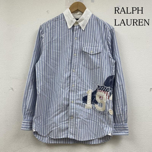 ラルフローレン RALPHLAUREN シャツ、ブラウス 長袖 長袖 ボタンダウン シャツ 1932 ロゴ ナンバリング 刺繍 プリント ストライプ hs-rl-km0542 M ストライプ X ロゴ、文字 X プリント X 刺繍 白 / ホワイト / white X 水色 / ライトブルー / メンズ USED 古着 中古 50142454