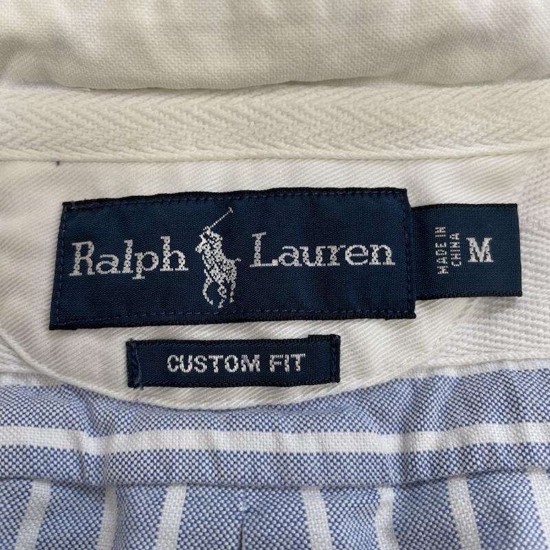 ラルフローレン RALPHLAUREN シャツ、ブラウス 長袖 長袖 ボタンダウン シャツ 1932 ロゴ ナンバリング 刺繍 プリント ストライプ hs-rl-km0542 M ストライプ X ロゴ、文字 X プリント X 刺繍 白 / ホワイト / white X 水色 / ライトブルー / メンズ USED 古着 中古 50142454