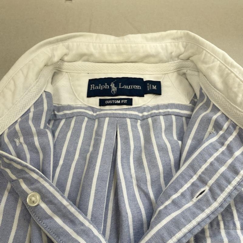 ラルフローレン RALPHLAUREN シャツ、ブラウス 長袖 長袖 ボタンダウン シャツ 1932 ロゴ ナンバリング 刺繍 プリント ストライプ hs-rl-km0542 M ストライプ X ロゴ、文字 X プリント X 刺繍 白 / ホワイト / white X 水色 / ライトブルー / メンズ USED 古着 中古 50142454