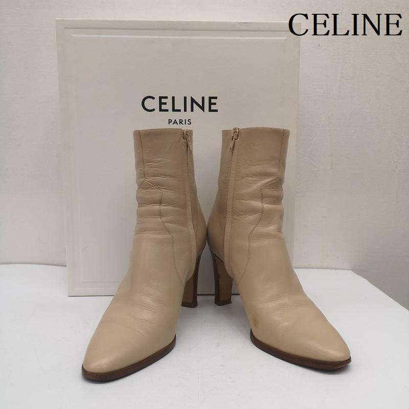 セリーヌ CELINE ブーツ 一般 RM1109 ヒール サイドジップ ブーツ 37 23.5cm ベージュ / ベージュ / beige レディース USED 古着 中古 50142483