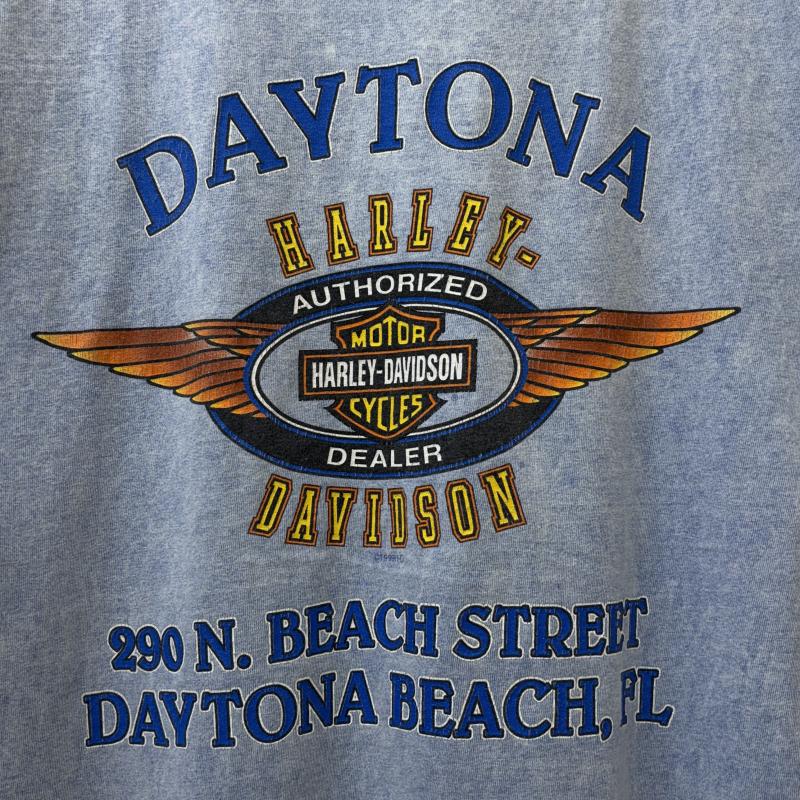 ハーレーダビッドソン Harley-Davidson Tシャツ 半袖 99年 USA製 HOLOUBEK表記 デイトナ ロゴ プリント クルーネック ポケット Tシャツ 水色 ライトブルー L 水色 / ライトブルー / メンズ USED 古着 中古 50142653