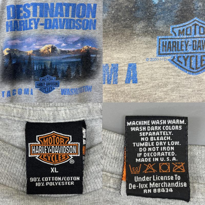 ハーレーダビッドソン Harley-Davidson Tシャツ 半袖 2000年 USA製 De-lux Merchandise表記 タコマ ワシントン ロゴ プリント クルーネック Tシャツ 灰色 グレー XL 灰 / グレー / gray メンズ USED 古着 中古 50142654